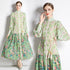 Alluring & Mesmerizing Floral Print Flowy Hem with Stand-Up Collar, Women Long Maxi Dress - Mint
